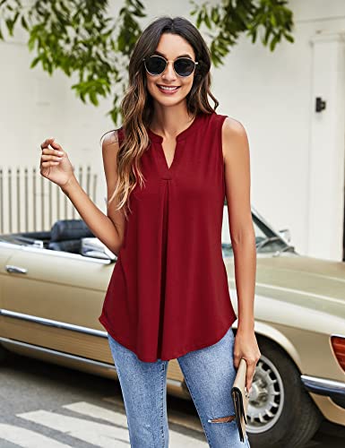 Newchoice Womens V Neck Sleeveless Summer Blouses Trendy Office Work Shirts Loose Fit Dressy Casual Tank Tops (Wine Red, L)