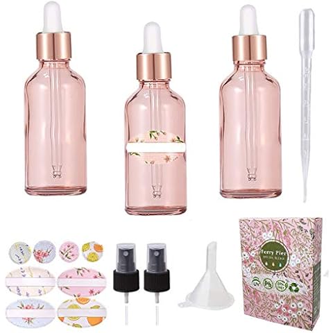 3 Pack Small Fine Mist Spray Bottles for Essential Oils, Blue Glass Refillable Spray Bottle Garden (Dropper Rose) Cover