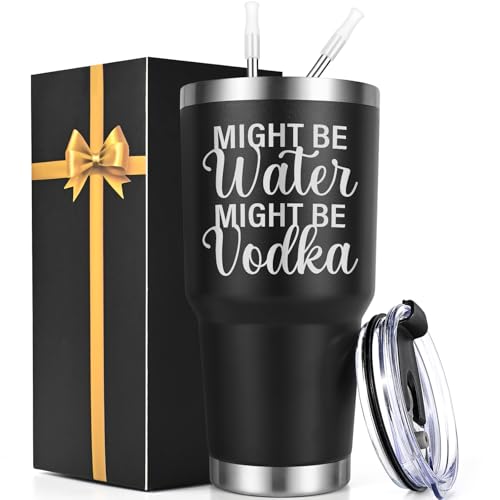 Lifecapido Vodka Gifts, Might Be Water Might Be Vodka 30oz Insulated Tumbler, Wine Gifts, Christmas Birthday Gift for Men Vodka Lovers, Black