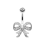 WildKlass Jewelry Splendid Bow-Tie 316L Surgical Steel Belly Button Ring (Silver)