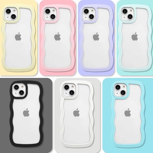 Image of GoldKart iPhone 13 /14 Case Wavy Edge Clear Back Design, Anti-Slip Grip Cute Wave Curly Frame Shape Shockproof Soft TPU & Hard PC Bumper Protective Phone Case Cover for Women Girls - Pink