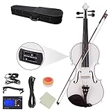 Ktaxon Acoustic Electric Violin, 4/4 Violin with EQ preamp and Ebony Accessories, Full-size Violin with AUX Cable, Shoulder Rest, Rosin, Extra String and Cleaning Cloth (White)