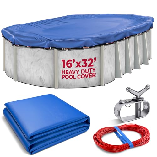 16-ft x 32-ft Oval Premium Heavy-Duty Winter Pool Cover - Royal Blue, Extra Thick and Durable, Tear-Proof, UV-Resistant, Reinforced Edges, Easy Install, All-Season Protection for Above Ground Pools