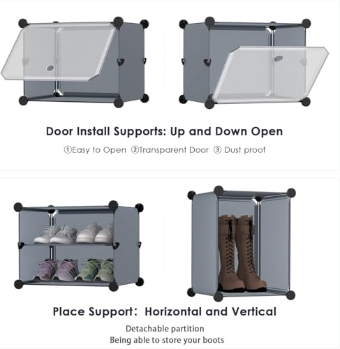 Image of Strassis Design Plastic Shoe Rack for Home | 10 Shelf DIY Shoe Rack with Door Magnets for Home Storage Plastic Box Organizer, Metal Door Frame, Chappal Slipper Sandals Stand (Grey, 5 Door)