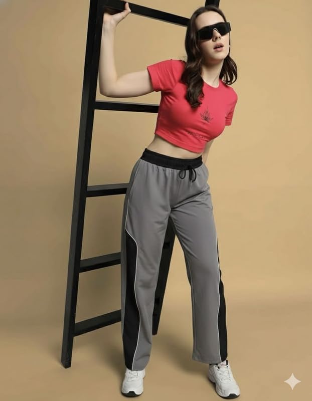 Image of Imsa Moda Women's Polycotton Straight Fit Track Pant | Gym Trackpants & Activewear Trouser | Casual Sports Lower for Gym, Yoga