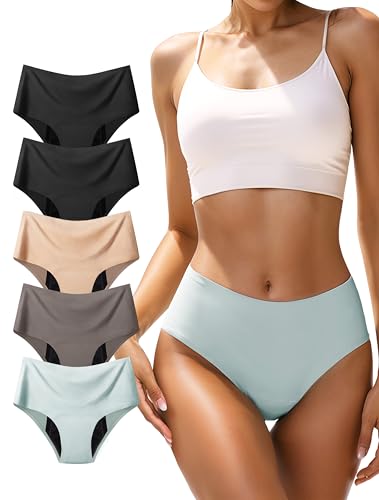 Incontinence Underwear for Women High Waisted Period Panties Heavy Flow Seamless Leakproof Underwear 5 Pack