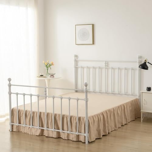 Bed Skirt Queen Size, Ruffled Bed Skirt with Split Corners, Queen Bed Skirts 16 Inch Drop with Platform, Striped Boho Tufted Queen Size Bed Skirting, Striped, Light Camel, 16'' Queen