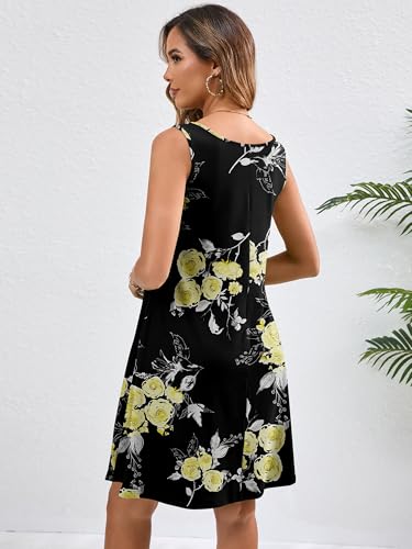 Image of Heymoments Women's Summer Sleeveless Crewneck Dresses Casual Loose Fitted Tank Sundress with Pockets