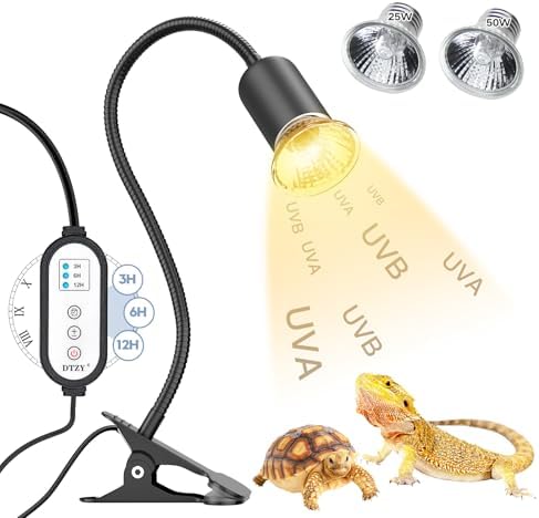 （18:00時点） DTZY爬虫類 ライト 亀 バスキング ライト兼用 25W+50W保温電球 アナログ太陽 UVA＆UVBランプ 24時間サイクルタイマー機能 明るさ調節可能 360度回転可能 爬虫類＆両生類適用