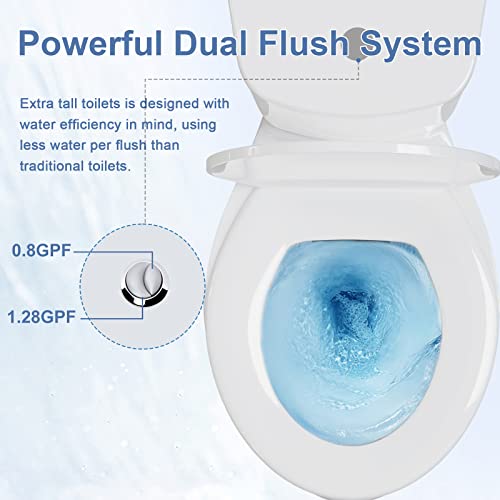 Simple Project 18" Rear Outlet Extra Tall Toilets, Two Piece Comfortable High Toilets For Seniors, White Tall Toilet With Dual Flush 0.8/1.28 Gpf & Soft Closing Seat #TOP3
