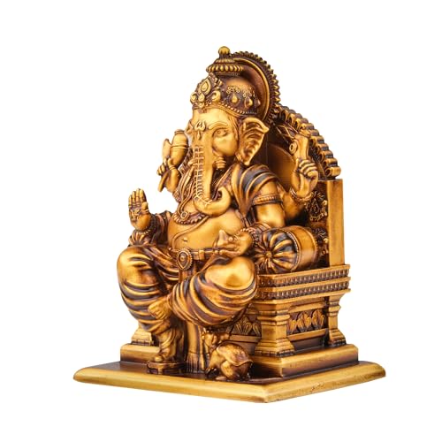 Image of Serene Blessings Lalitasana Ganesh Idol Antique Gold Finish Resin Ganpati Murti for Home Pooja Room Office and Car Dashboard God Idol Vastu Decor Spiritual Gift 2.5 Inch
