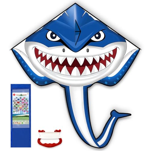 Kites for Kids Ages 4-8 8-12, Large Shark Kite Easy to Fly for Kids & Adults, Beach Kites Toys with 328ft String and Handle, Beginner Kite for Boys Girls Outdoor Activities Summer Beach Games