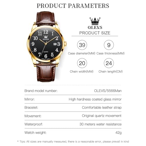 Image of OLEVS Men Leather Watches Classic Quartz Large Dial Easy Read Waterproof