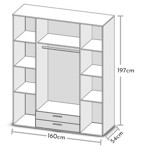 CHICAGO Eleganter Kleiderschrank mit viel Stauraum - Vielseitiger Drehtürenschrank in Artisan Eiche Optik und Absetzungen in Weiß - 159 x 197 x 54 cm (B/H/T)