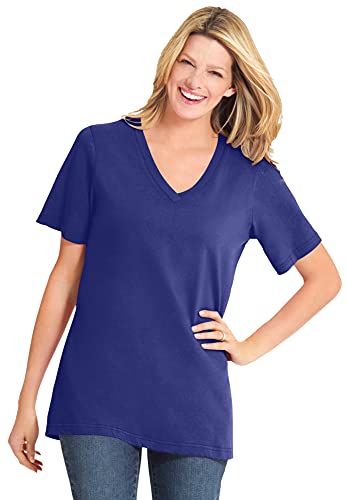 Woman Within Women's Plus Size Perfect Short-Sleeve V-Neck Tee Shirt - 1X, Ultra Blue
