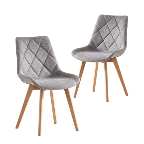 B&D home Chaises de Salle à Manger Tania Lot de 2, Chaise rembourrée pour Salle à Manger, Cuisine, Bureau, Design scandinave Rustique, Tissu Gris,...