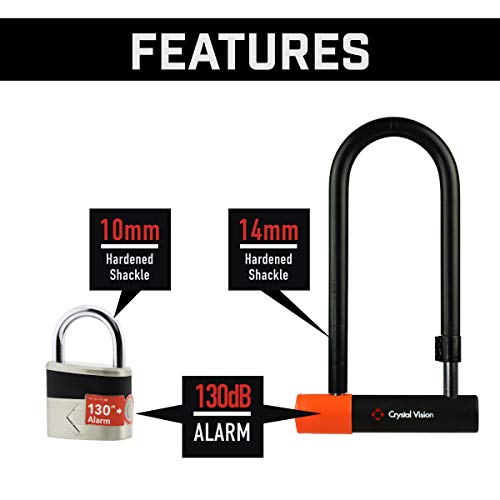 Image of Crystal Vision Anti-Theft Loud 130db Alarm Padlock and Bike U Lock Combo