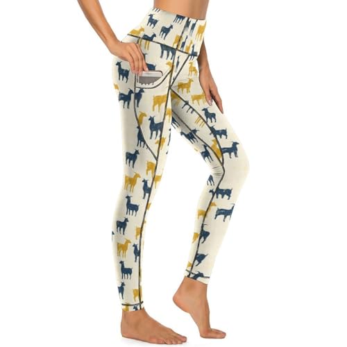 Pantalon de yoga femme taille haute legging imprimé chèvre avec poches