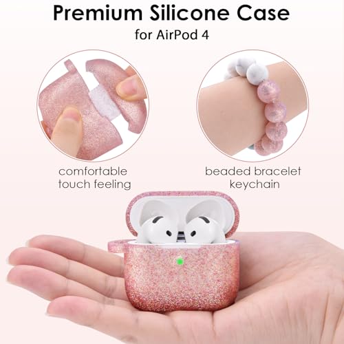 Image of Filoto Compatible with AirPods 4 Case, Cute Compatible with AirPods 4 Case Cover for Women Girls, Silicone Protective Case with Bracelet Keychain(Rose Gold)