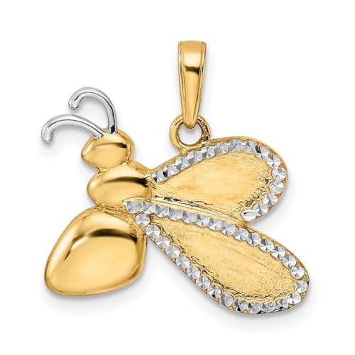 14 Karat mit weißem Rhodium Sparkle Cut Hummel Anhänger Halskette misst 20,64 x 22,09 mm breit 2,38 mm dick Schmuck Geschenke für Frauen