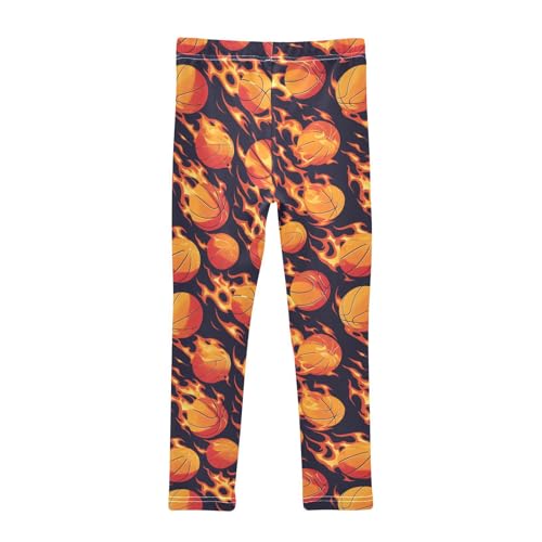 Wusikd Basketballs Flames Girls' Leggings Toddler Doodles Kids Yoga Pants Dance Active Tights 4T2
