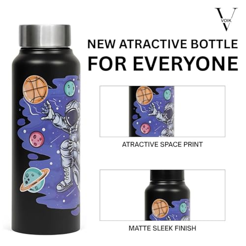 Image of VOIK Stainless Steel Printed Water Bottle 1000ml with UV Astronaut Print | Leakproof Water Bottle for Kids, Office, School, Gym, Sports & Travel | BPA Free, Rust Resistant, Reusable