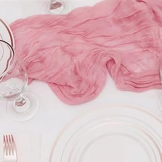 OSVINO 2 Pack Cheesecloth Table Runner Dusty Pink Gauze Tablecloth 10ft Long Boho Rustic Table Runner for Kitchen Dining Room Wedding Party Bridal Shower Baby Shower Birthday Table Decorations