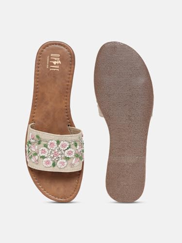 Image of OPIVE's Mehandi Women's Mojari Jutti Ethnic Punjabi Juttis Traditional Flat Embroidered Canvas Fancy Bellies Comfortable Sole for Womens & Girls