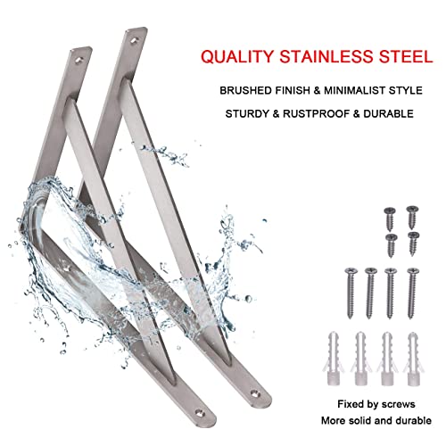 Image of YUMORE Shelf Brackets Heavy Duty, 350x250mm Shelf Brackets Supports Stainless Steel for Scaffold Board Worktop Shelves Floating Desk, Max Load 440lbs, 2Pack