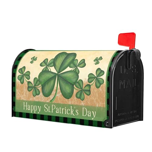 Image of Shamrocks St. Patrick's Day Mailbox Cover - Magnetic, Standard Size 18 X 21 Inch Green Lucky Clover Wrap for Garden /Yard Decor
