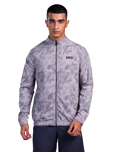 Image of TECHNOSPORT Men's Polyester Standard Length Slim Fit Printed Regular Jacket With SPF50+, Quick Dry for Regular Use