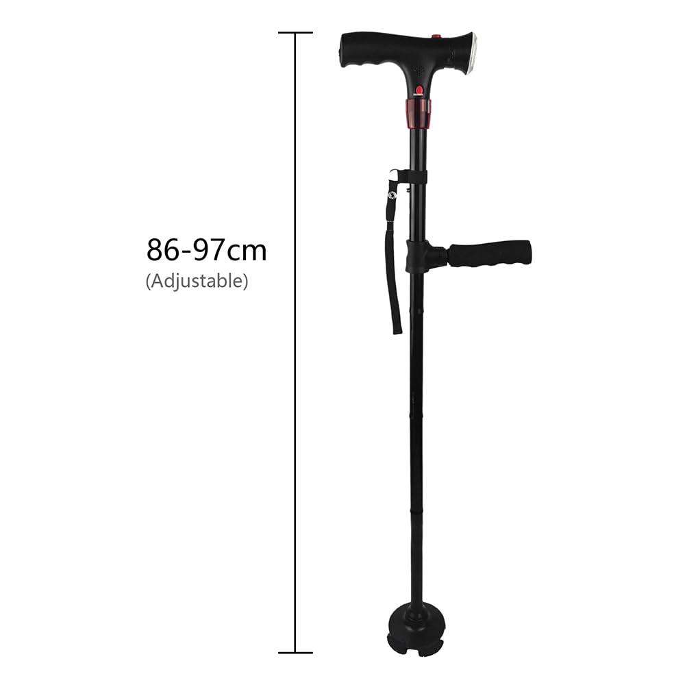 POFET Bastón Plegable con Mango en T amortiguado, luz LED, reposabrazos Ajustable, bastón para Caminar, Adecuado para Personas Mayores
