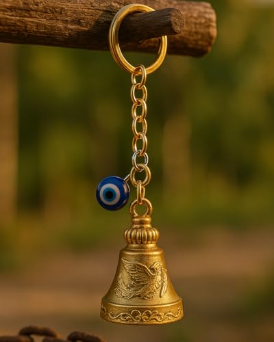 Image of Evil Eye Hooked Guardian Bell Keychain - Protective Lucky Charm Bell with Clip Hook for Bike, Car, Key & Bag | Spiritual Good Luck Talisman Gift