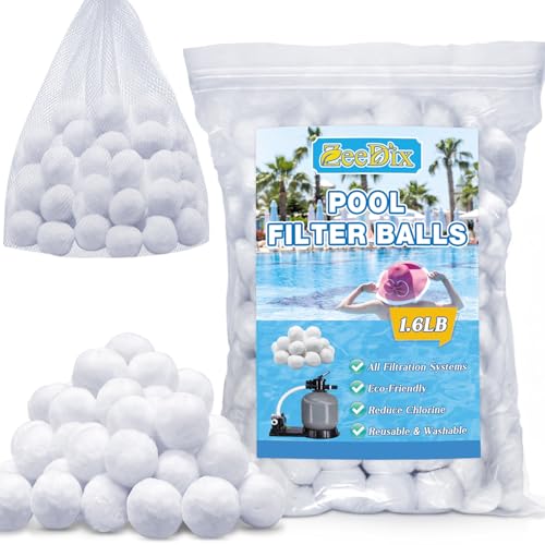 ZeeDix 1.6 lbs Pool Filter Balls for Sand Filter Pump, New Upgrade Efficient Swimming Pool Filter Sand Alternative(Equals 50 lbs Pool Filter Sand), Reusable Eco-Friendly Fiber Filter Media Balls