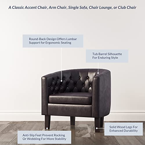 Image of BELLEZE Brown Accent Chairs for Living Room, Set of 2 Elegant Arm Chairs, Upholstered Tufted Barrel Chairs Club Chairs for Bedroom with Sturdy Legs and Faux Leather - Berlinda (Brown)