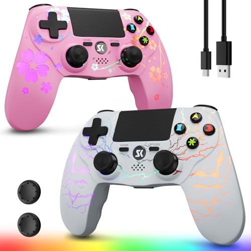 CHENGDAO Controlador para PS4, Controladores Inalámbricos para PlayStation 4/Pro/Slim, Mando a Distancia con Luz RGB Ajustable/Batería de 1000mAh/Sensor de Movimiento de 6 Ejes/Vibración Doble