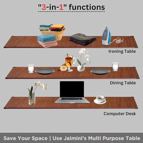 Image of Multi-Purpose Ironing Table | Foldable Iron Board with Wooden Finish Top | Heavy-Duty Metal Frame | Space-Saving Laundry & Utility Table for Home