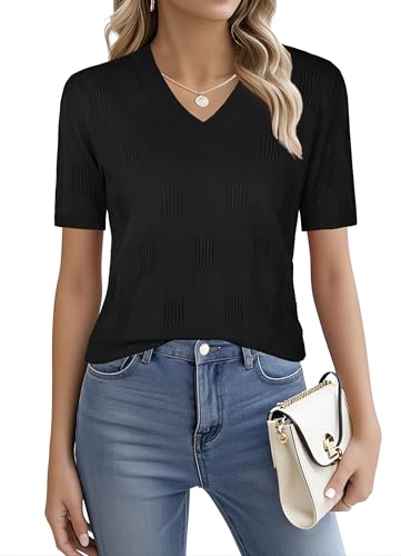 Image of Ninedaily Women's Tops Short Sleeve Sweater Knit T-Shirts Dressy Casual Blouses