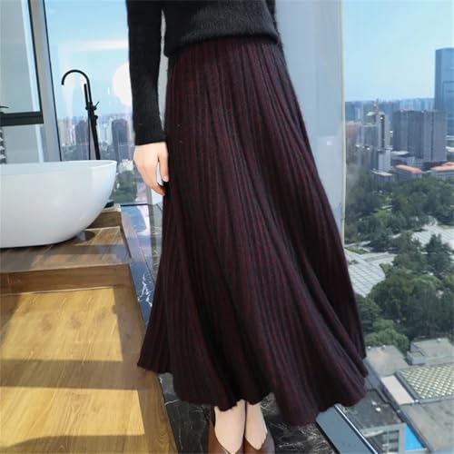 Women Wool Pleated Skirt Elastic High Waist Knitted Loose Swing Thick Umbrella Skirt3