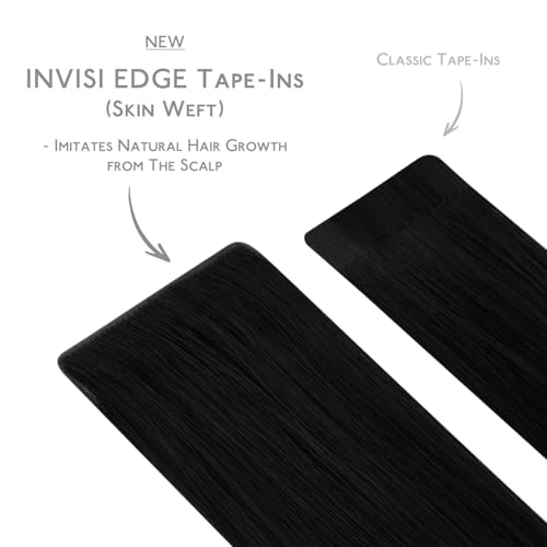 Image of WENNALIFE Invisi Edge & Classic Tape in Hair Extensions Human Hair | 14 Inch 100g 40pcs Jet Black Invisi Remy Hair Natural Seamless Injected Tape Ins (Invisi Edge & Classic)