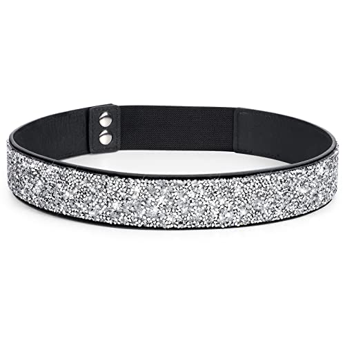 Rhinestone Elastic Belt for Women,Stretchy Shiny Crystal Belt Bling Wide Waist Belt for Women Dress2