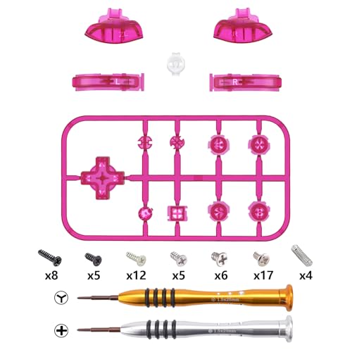Image of eXtremeRate Clear Candy Pink Replacement ABXY Home Capture Plus Minus Keys Dpad L R ZL ZR Trigger for Nintendo Switch Lite, Full Set Buttons Repair Kits with Tools for Nintendo Switch Lite