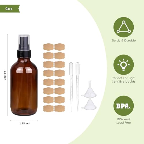 4oz Amber Glass Spray Bottles Mist Sprayer Set of 24,Empty Small Spray Bottle Fine Mist Spray Refillable Containers,Mini Travel Bottle Spray Bottle Make Perfect Oil,Perfume,Body Sprays2