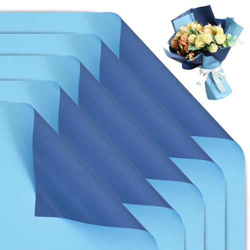 BEISHIDA 20Pcs Royal Blue and Sky Blue Double Sided Floral Wrapping Paper Matte Waterproof Flower Bouquet Wrapping Paper for Floral Wrap Florist Packing Birthday Valentine's Christmas Gift Wrapping