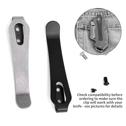 Image of Gosknor 2pcs Stainless Steel Pocket Clip, 2.36 Inch Length Deep Carry Pocket Clip Replacement with Screws Knife Holder Tools Accessories for Men