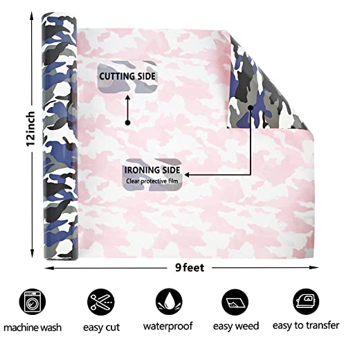 Image of FUNKAKA HTV Heat Transfer Vinyl Rolls, Camo Army Grey, 12 inch x 9ft | Iron on Vinyl for T-Shirt, Stretchy PU HTV Vinyl for All Cutter Machines Easy to Cut & Weed for DIY Art Crafts Fabric