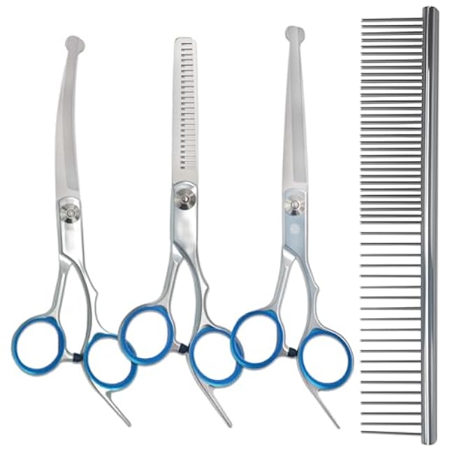 4 in 1 Dog Grooming Scissors,Premium Dog & Cat Grooming Scissors Kit with Safety Round Tips,Professional Thinning Shears Pet Shears for Pet Supplies-XaChoJ2M
