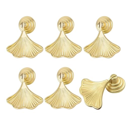 SYZOW Ginkgo Leaf Shape Knob Handles, 6PCS Golden Drop Pendant Pull Handle