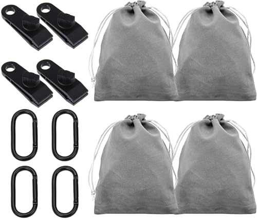 NIEEKRUN Portable Weight Bag für Outdoor Vorhänge, 4 Gewichtstaschen mit 4 Karabinern und 4 Clips, geeignet zum Befestigen von Vorhängen, Zelten, Tischdecken, windfest