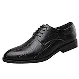 Celucke Anzugschuhe Herren Lederschuhe Lackleder Hochzeit Party Derby Schnürhalbschuhe Oxford Smoking Schuhe Männer Business-Halbschuh (Schwarz, 41 EU)
